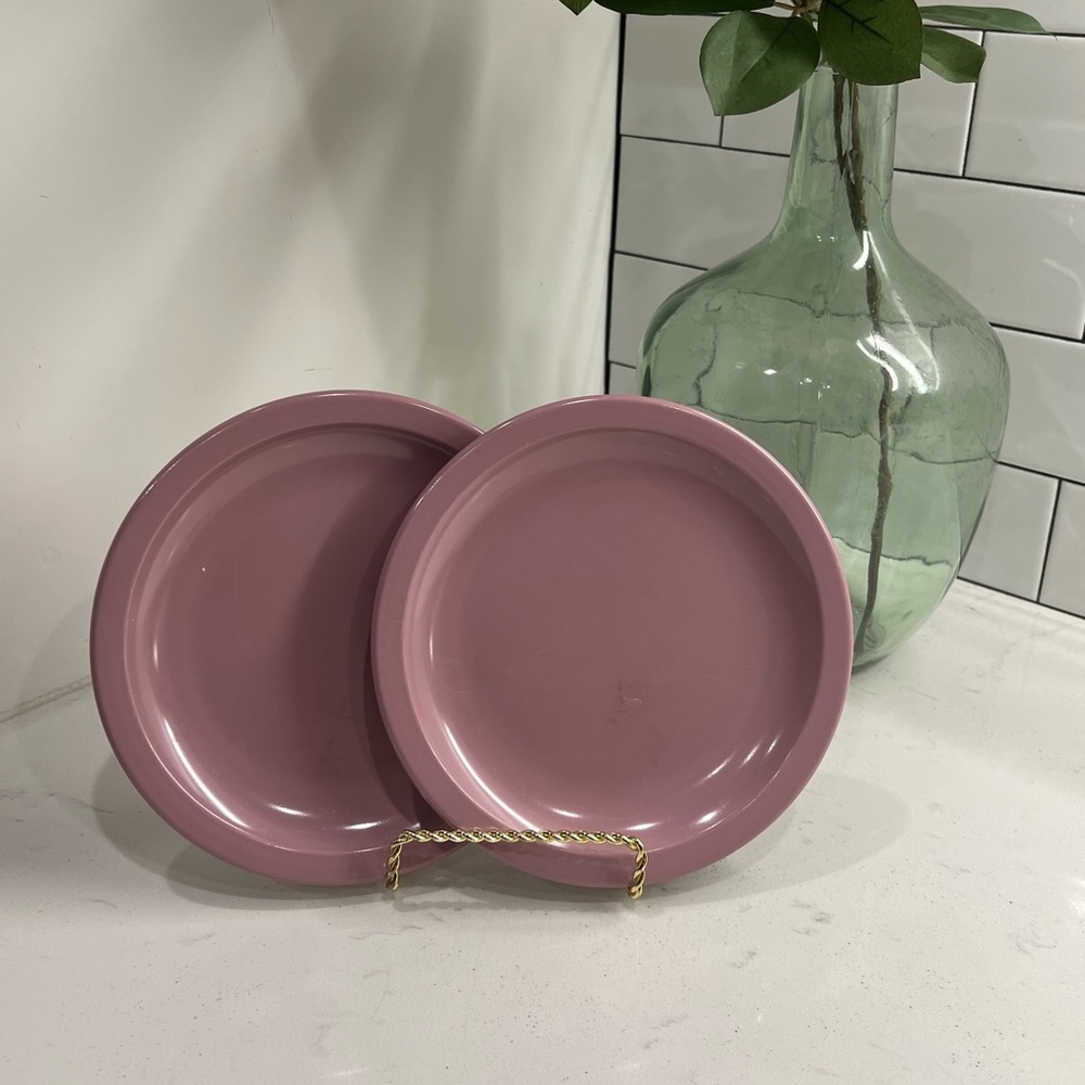Texas-Ware Mauve Pink Set of Two Vintage Dessert Plates Melamine